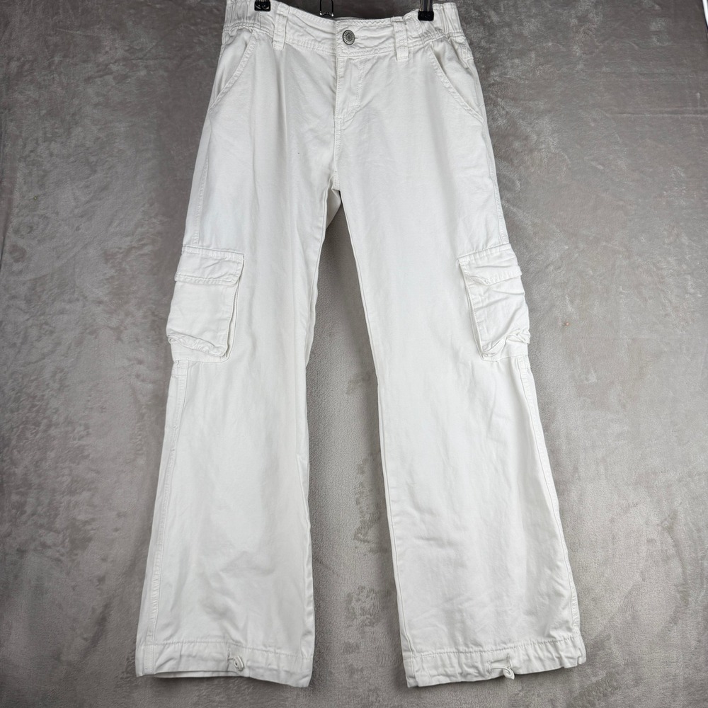 J. Galt Shanghai White Cargo Pants Wide Leg Adjustable Hem Women Size S RR268E